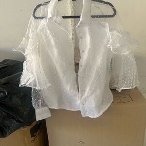 Chesley White Sheer Polka Dot Blouse